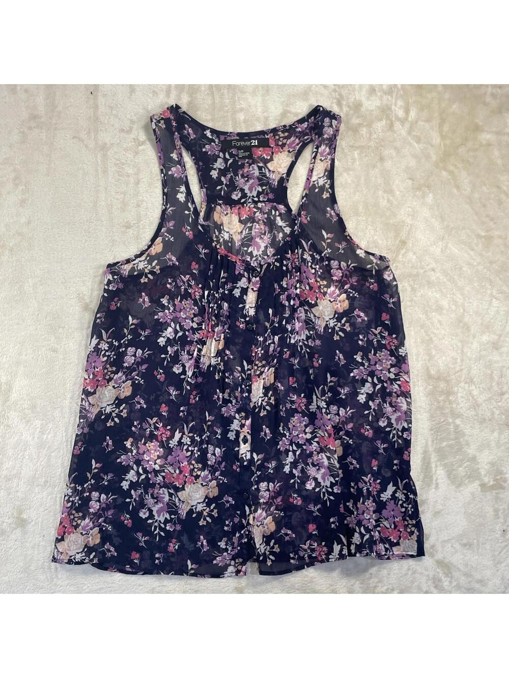 Forever 21 Twenty One See Through Tank Top Size S Medium Blouse Floral Casual